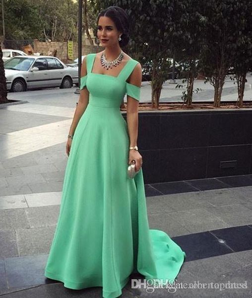 A-Line Simples Mint verde Evening Dresses Spaghetti Vestidos Red Carpet Voltar Zipper Sweep Trem Custom Made ocasião formal vestidos bonitos