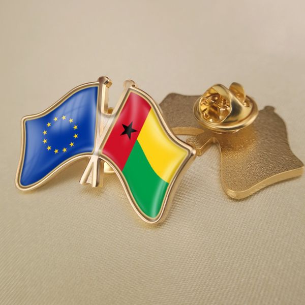 

european union and guinea bissau crossed double friendship flags lapel pins, Gray
