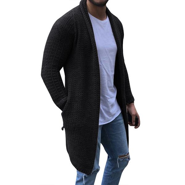 

mjartoria cardigan men long sleeve midi sweater coat with pocket winter autumn casual solid color long cardigans pull homme, White;black