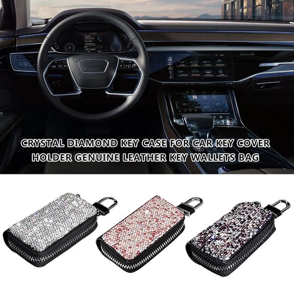 

luxury diamond car key cover case diamond key case for car cover holder genuine leather wallets bag for girls women gift