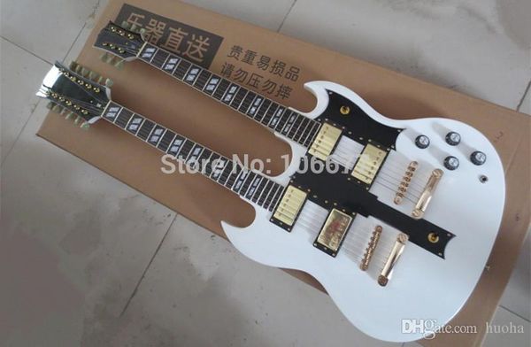 

6 + 12 strings custom guitar double neck golden hardware sg white electric guitar