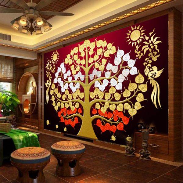 

custom murals art wall painting southeast asia thailand style mural auspicious tree living room sofa wallpaper bedroom