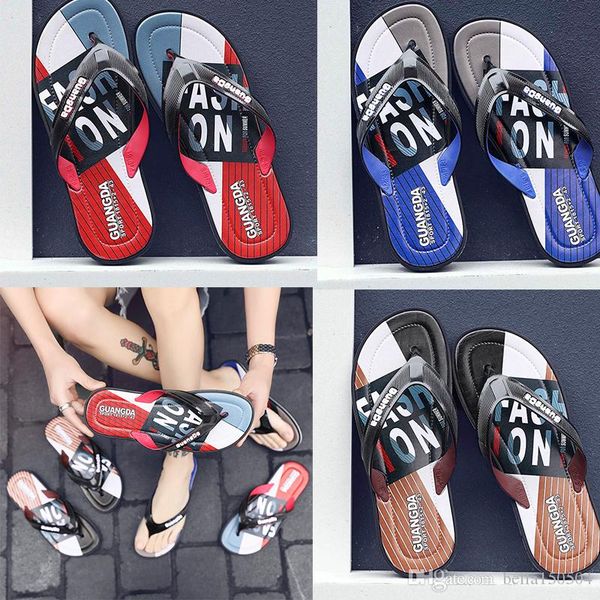 

new leisure and fashion rubber slide designers sandal slippers blue red black stripe design men classic men summer outdoor beach flip flops