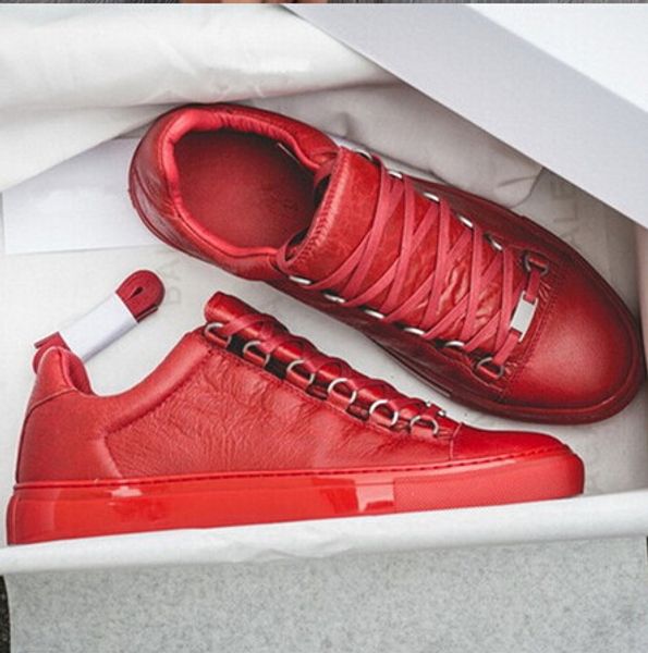 

2019 new designer name brand mans casual shoes flat kanye west fashion wrinkled leather lace-up low cut trainers runaway arena shoes size 46, Black