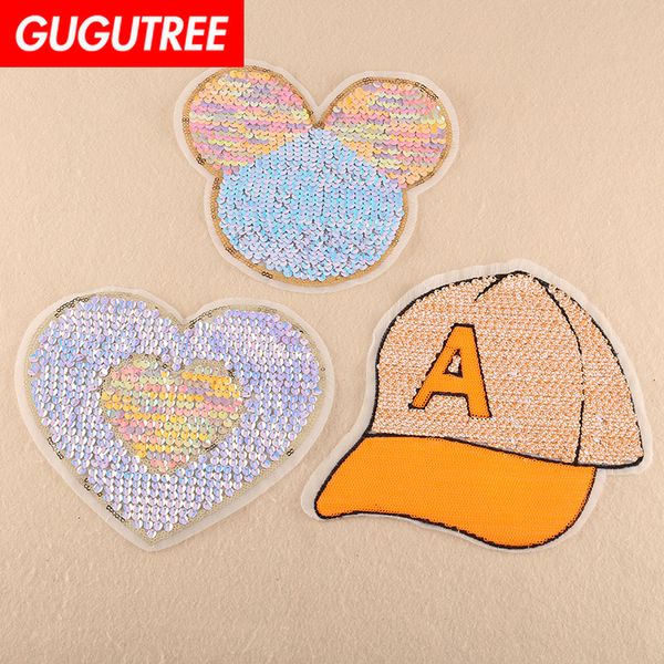 

gugutree sequins embroidery big mouse love heart hat patch animal cartoon patches badges applique patches for clothing fd-36, Black