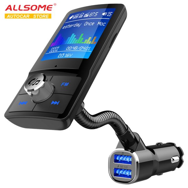 

allsome bluetooth fm transmitter qc3.0 car usb charger car mp3 player with 1.8" lcd display fm modulator hands kit