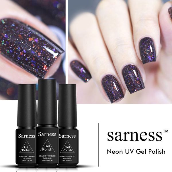 

sarness 19 colors neon color sequins uv gel led need rubber base and soak off shiny glitter nail gel polish, Red;pink