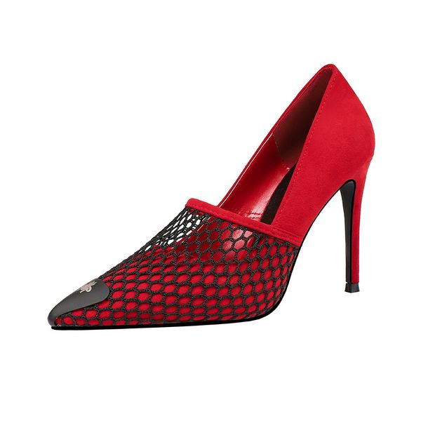 

6186-5 korean fashion pointy suede high-heeled suede mesh stiletto women's shoes metal wild women's shoes, Black