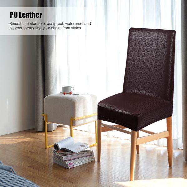 

2pcs pu leather lace pattern dining chair seat covers waterproof oilproof dustproof stretchable chair slipcovers protectors