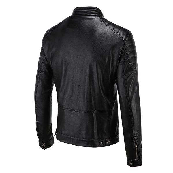 

2018 england elegant men's wear carrie leather coat simple locomotive korean-style slim fit stand collar fashion leather coat d0, Black