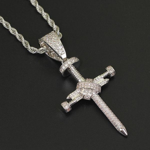 

men hip hop iced out cross pendant necklaces cubic zirconia male pendants necklace hiphop jewelry gift, Silver