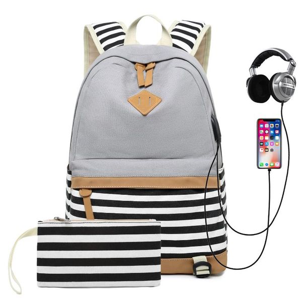 

women's bag 2020 new two-piece canvas school bag korean version of the simple casual backpack female student travel outdoor