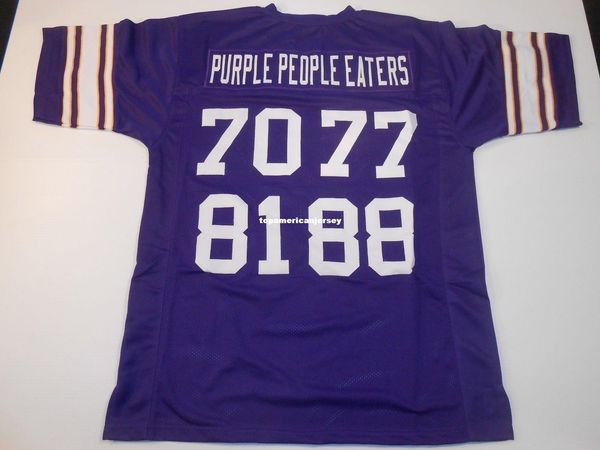 

retro custom sewn stitched #70 77 81 88 purple people eaters purple mitchell & ness jersey s-5xl,6xl men's football rugby, Black;blue