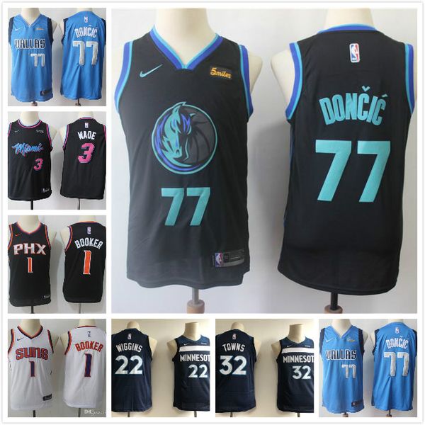 

kids city miamiheat dwyane wade 3 vice pink luka doncic 1 karl-anthony towns andrew wiggins nba 22 basketball jerseys, Black