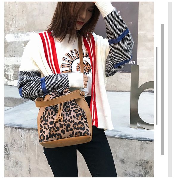 

женская мода пакет 2019 новый мешок ведро европейский и американский стиль леопардовый пояс пояса ведро сумка сумка messenger пакет