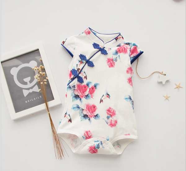 

детские gir lclothes2020 лето китайский стиль rompers цветочный принт новорожденный одежда roupa menina infant baby girl romper # егг, Blue