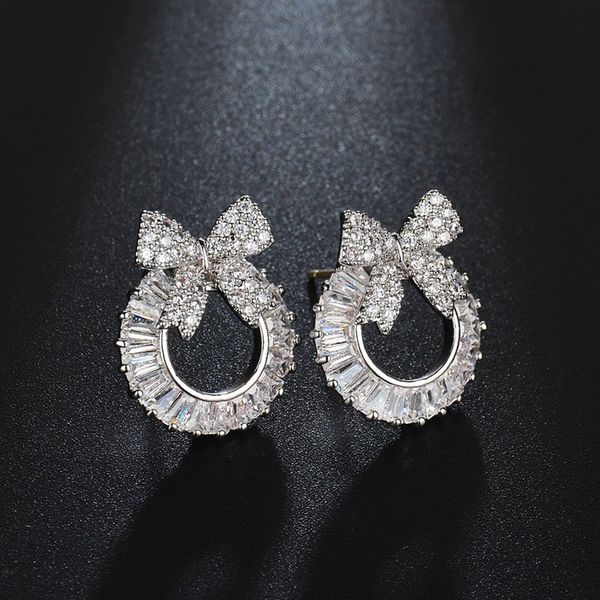 

узел серьги шпильки микро вымощена фианитами высокого качества белого цвета золота гальваническим известный бренд украшения для женщин, Golden;silver