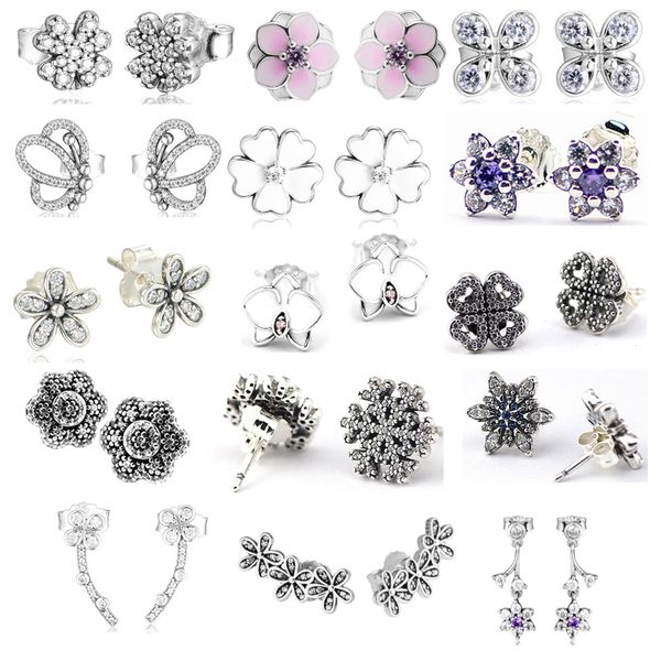 

earrings 100% 925 sterling silver four petal flowers, orchid, butterfly, snowflake stud earrings for women gift ing, Golden;silver
