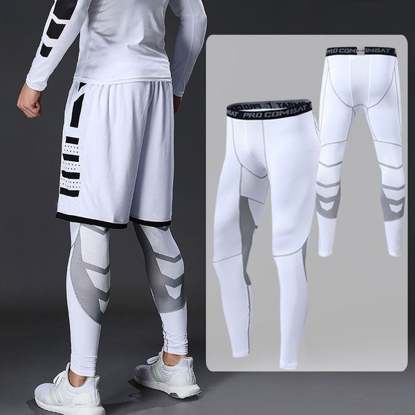 

compression fitness running 3/4 tights men jogger bodybuilding sports leggings gym compression jogging basketball pants, Black;blue