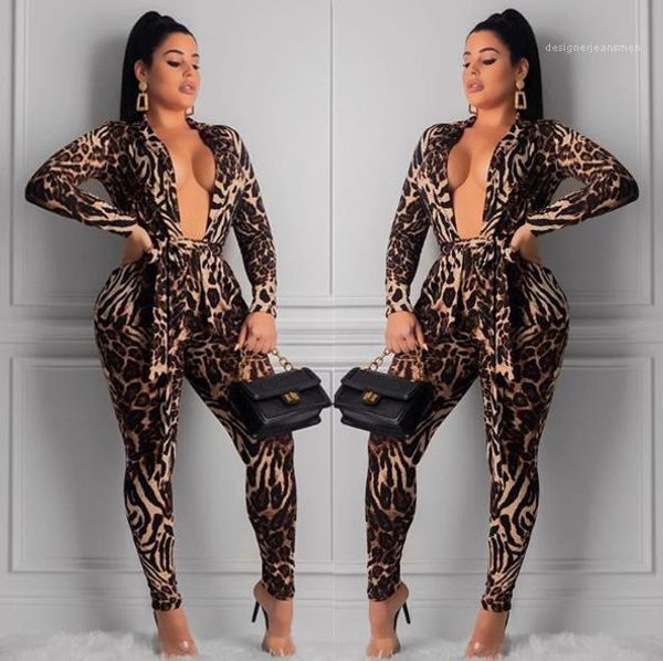 

animal pattern deep v strap two piece pants designer womens sets womens two piece sets fashion, White