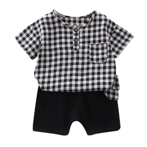 

boys big plaid shirt shorts two-pieces suits, White