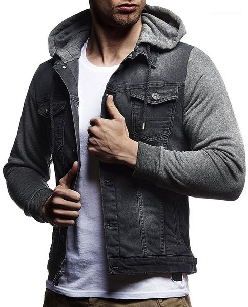 

jean jackets casual single breasted pocket mens hooded jean coats casual males clothing panelled mens designer, Black;brown