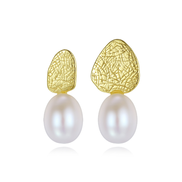 

meibapj real natural pearl simple sweet asymmetric drop earrings real 925 sterling silver fine charm wedding jewelry for women, Golden;silver