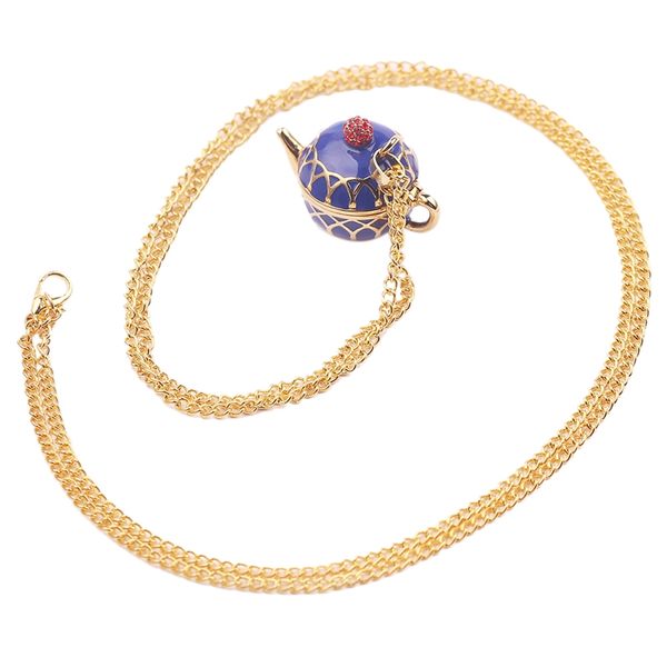 

hand painted teapot pendant long chain choker enamel necklace fashion jewelry gifts for women, Silver