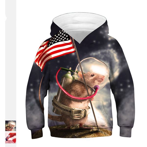 

new american flag digital printing children hooded sweater sweatshirt for kids europe and america loose health cloth pullover, Blue;gray