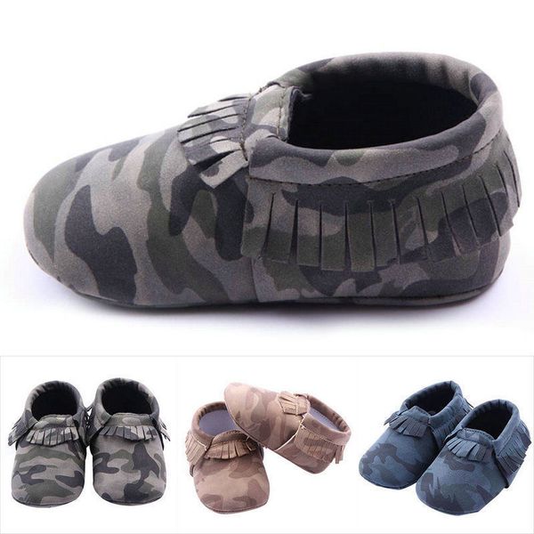 

cute infant toddler baby fringe camouflage tassel soft soled moccasin crib shoes