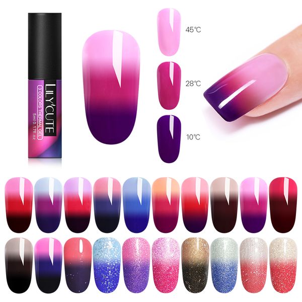 

lilycute 5ml thermal color changing gel polish 3-layers soak off nail art uv gel varnish manicure nail art polish, Red;pink