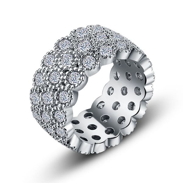 

european and american luxurious silver color-plated lady ring with three rows of zircon finger rings, Golden;silver