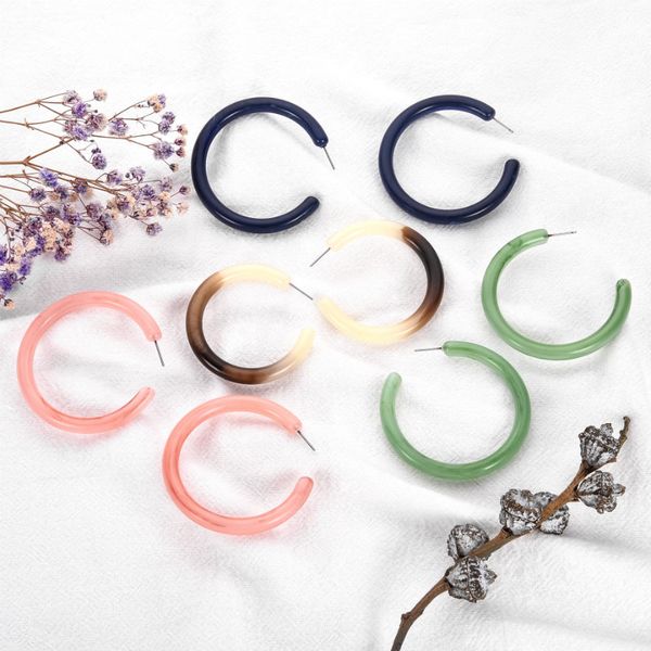 

hoop & huggie fashion candy color acrylic resin earrings vintage gradient open round statement women jewelry gifts, Golden;silver