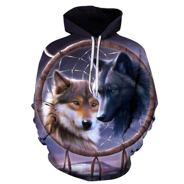 

new 2019 fashion male/female werewolf 3d sweatshirts featuring double wolf hoodie and hoodie tracksuit, Black