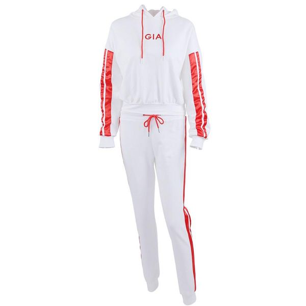 

мода 2 piece set женщины red white блуза и брюки костюм sexy сыпучие стиль письмо печать повседневный нашивки tracksuit смешное, Gray