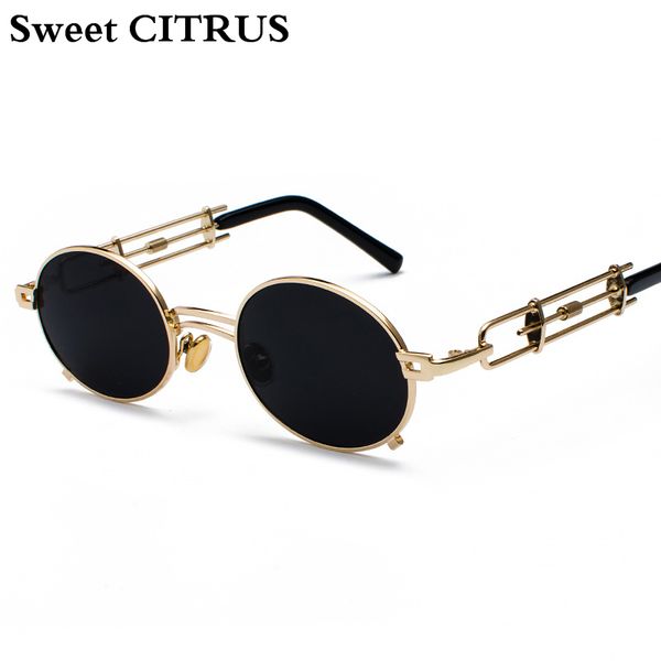 

sweet citrus retro steampunk sunglasses men women metal frame round vintage goggles gold black oval sun glasses for male oculos, White;black