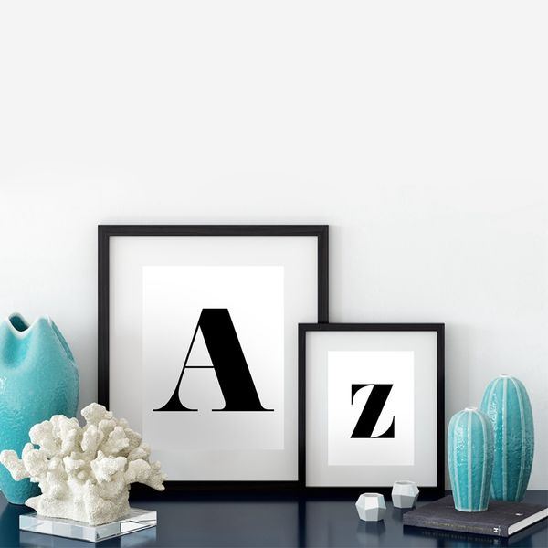 

personalised letter print living room wall art decor , minimalist canvas painting monogram alphabet prints modern home decor