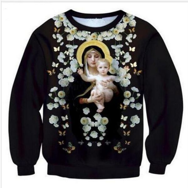 

wholesale-fashion womens/mens jesu virgin mary funny 3d print casual sweatshirt plus size a05, Black