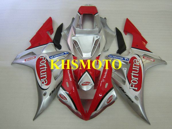 Kundenspezifisches Spritzguss-Verkleidungsset für Yamaha YZFR1 02 03 YZF R1 2002 2003 YZF1000 ABS Rot Silber Verkleidungsset + Geschenke YE24