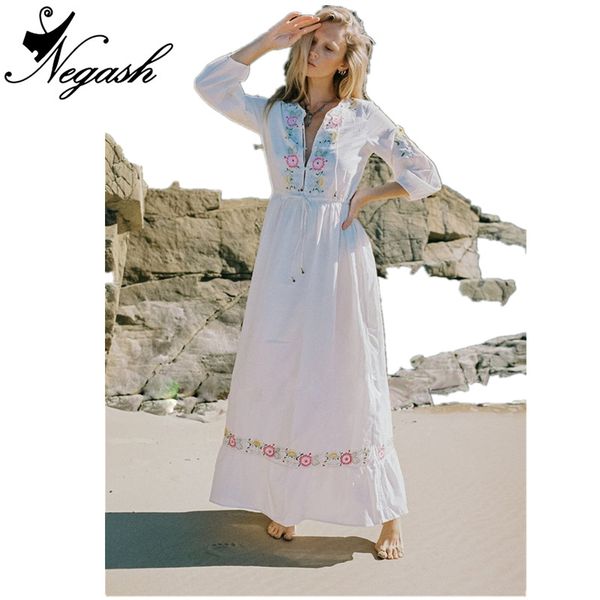 

high-quality real europe spring summer 2018 bohemia flower embroidery deep-v tassels decoration retro styled dresses vestidos, Black;gray