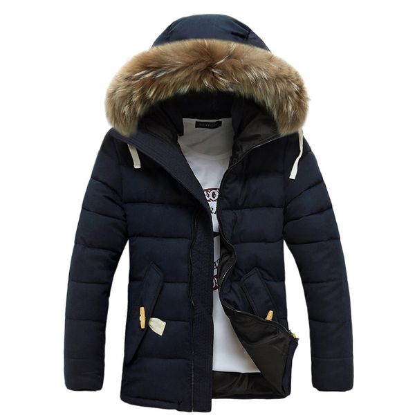 

fall-new 2016 mens jackets and coats thick fur collar winter coat men trend hooded parka blouson homme hiver fashion brand 3 color, Black;brown