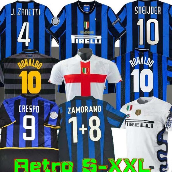 

finals 2009 2010 milito sneijder zanetti retro soccer jersey pizarro football milan 1997 1998 97 98 99 djorkaeff baggio ronaldo inter 02 03, Black;yellow