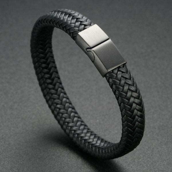 

2019 new fashion men handmade braided leather bracelet stainless steel bangle jewelry hand accessories men's gifts, White