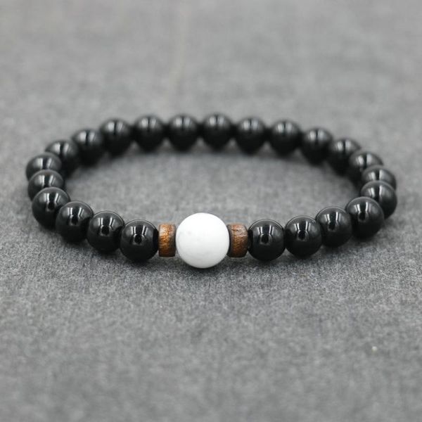 

charm men bracelet natural stone wood beads bracelet yin yang black white couples distance for women male jewelry, Golden;silver