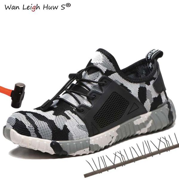 

2019 new breathable mesh safety shoes men light sneaker indestructible steel toe soft anti-piercing work boots plus size 36-48, Black