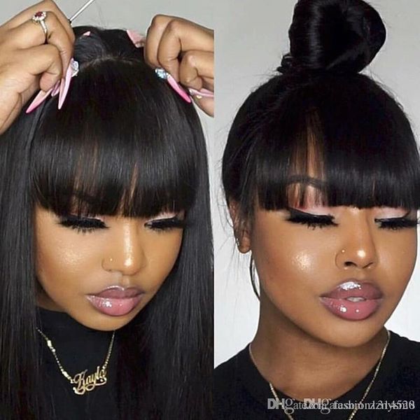 

250% density 13x6 lace frontal wigs with bangs straight lace front human hair wigs for women brazilian wig long black