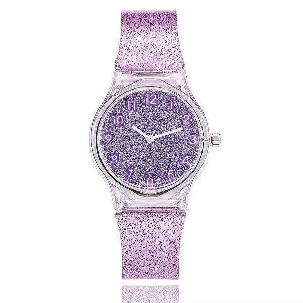 

new transparent ladies shiny quartz watch jelly transparent silicone watch with flash fashion round dial girl casual cute, Slivery;brown