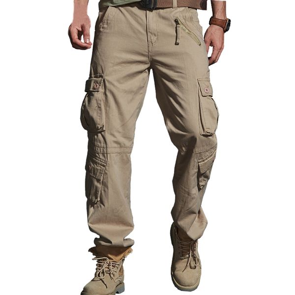 

2020 spring tactical mens cargo pants cotton casual multi-pocket men pants pantalon homme, Black
