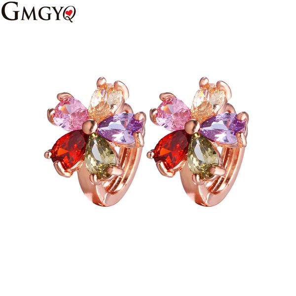 

gmgyq water droplets multicolour petals cubic zirconia hoop earrings for women fashion jewelry womens accessories, Golden;silver