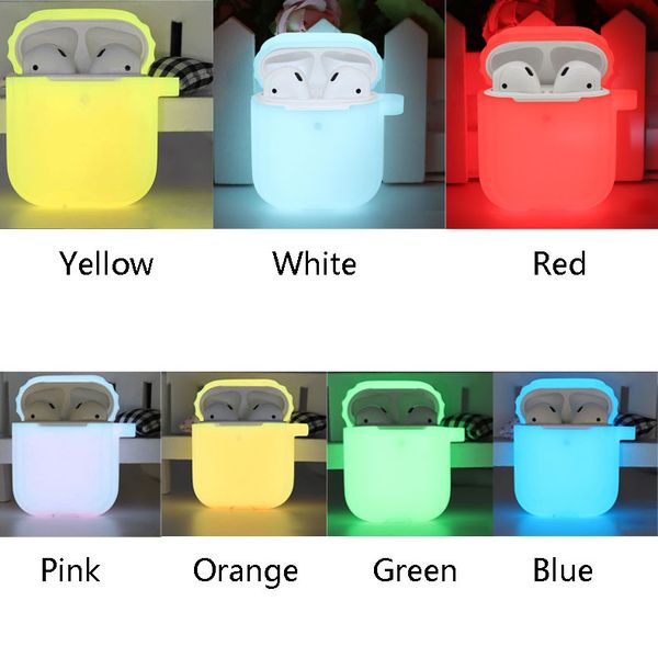 

luminous night light silicone protective case for airpods pro 2/1 bluetooth earphone soft rubber shell cover for airpods 3 with hook